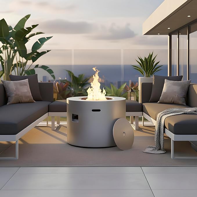 32 Inch Propane Fire Pit Table 50000 BTU Round Outdoor Fire Table Alloy Steel Gas Fire Pits with Waterproof Cover Lava Rocks and Lid CSA Certified for Patio Deck Backyard Gray
