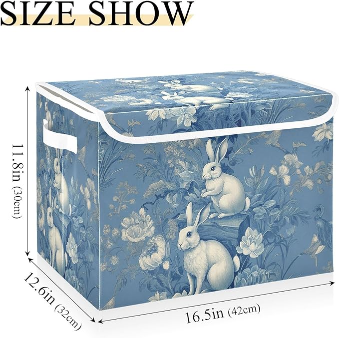 susiyo Large Foldable Storage Bin with Flip-Top Lid Chinoiserie Rabbits Storage Box Collapsible Closet Organizer Containers Boxes Decorative Baskets with Handles for Home Bedroom Living Room Office