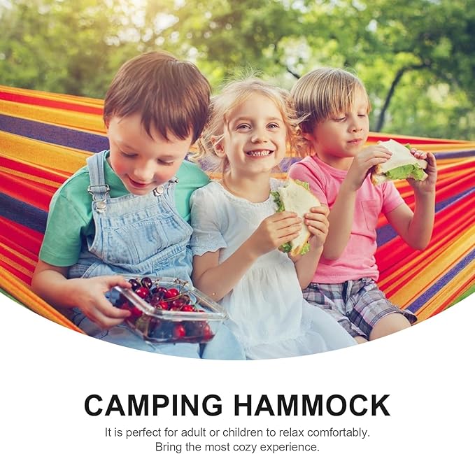 VOSAREA Double Anti-roll Outdoor Garden Hammock with Red Duckbill Buckle Extra-Wide Striped Canvas for Patio and Camping Use