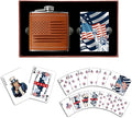 American Flag Flask &amp Cards Set Leather-Wrapped USA Hip-Flask with Playing Cards | Disabled Vet Owned SMALL Business | USA-Flag Flask-Card-Set