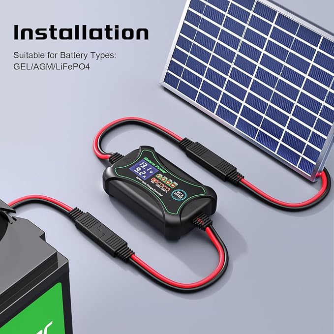 10A MPPT Wireless Solar Charge Controller with BT Bateria Power 12 Volt Phone APP Intelligent Control Solar Regulator with LCD Display LED Indicate Light for Gel AGM Lithium LiFePO4(Sunrock 10Pro)
