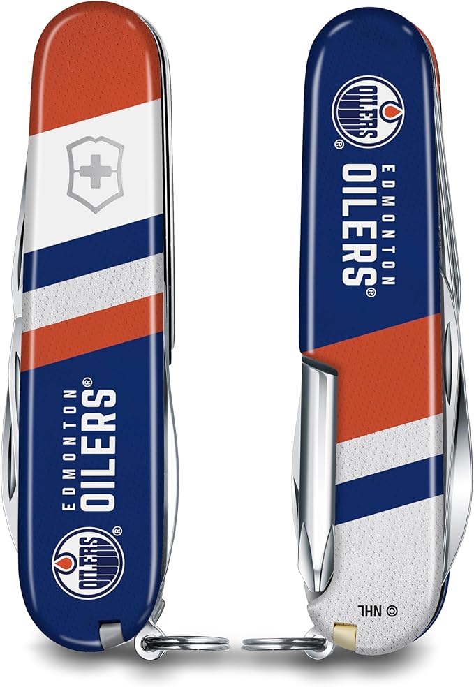 Victorinox Tinker Swiss Army Knife – Compact 12 Function Swiss Made Pocket Knife with Large Blade Small Blade and Bottle Opener – Edmonton Oilers