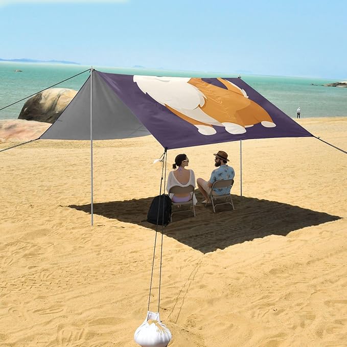 ALAZA Cute Corgi Dog Beach Tent Sun Shelter Portable Canopy Sunshade for Outdoor Camping Picnics Backyard Fun 10x9 ft