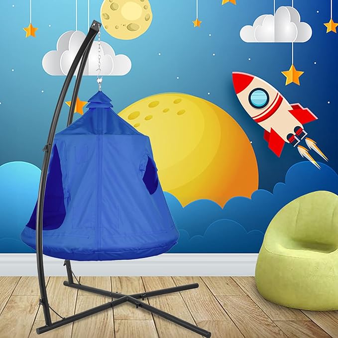 AthLike X-Shaped Hanging Tree Tent w/Swing ChairHammock Chair Stand Canopy w/Steel FrameIndoor Outdoor Egg Basket Patio Seat w/Adjustable Solid StandBedroom Porch Balcony Garden 330lb (Blue)