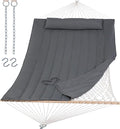 SUNCREAT Hammocks 2 Person Hammock with Hardwood Spreader Bar Double Rope Hammock with Polyester Pad Dark Gray