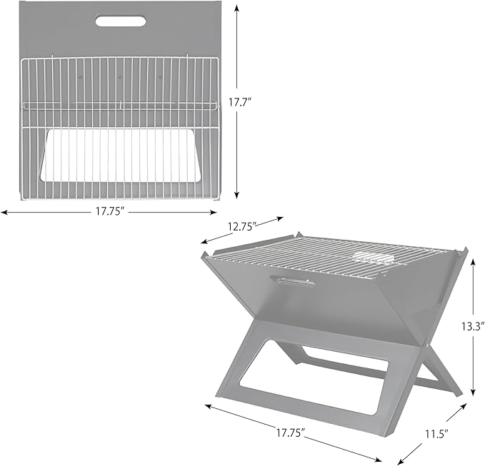 Fire Sense 60508 Notebook BBQ Grill 3.5mm Cooking Bars Instant Foldable &amp Easy Portability For Outdoor Barbecues Camping Traveling Picnics Garden Beach Party - Black