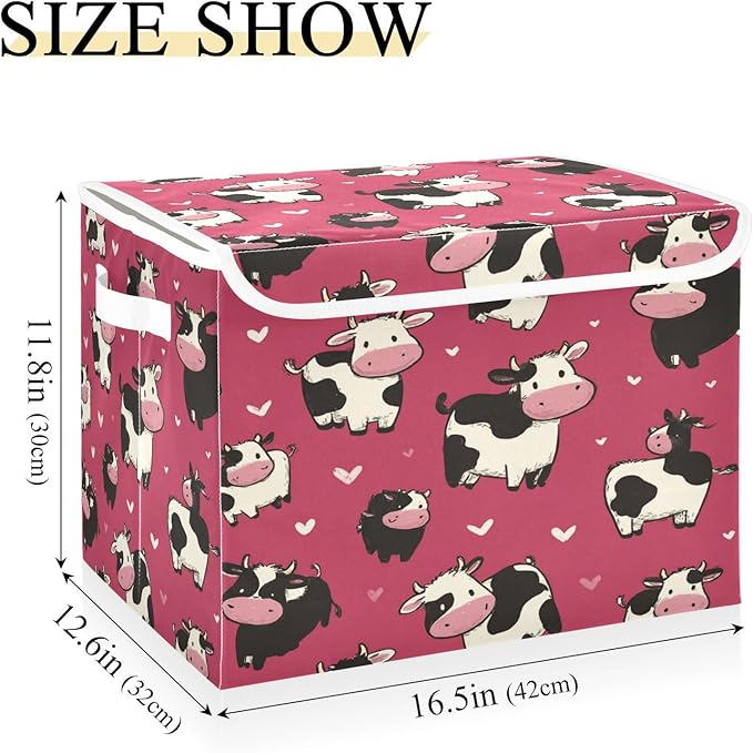 Storage Bins With Lid Stackable Fabric Closet Organizer Clothing Storage Large Boxes For Closet Shelves Bedroom Red Cat Pattern