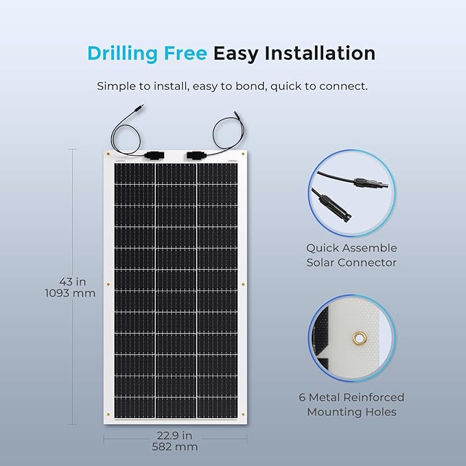 Renogy Flexible Solar Panel 100 Watt 240° Ultra Flexible 100W Solar Panel 12 Volt for Marine RV Cabin Van Car Uneven Surfaces Off-Grid Essentials