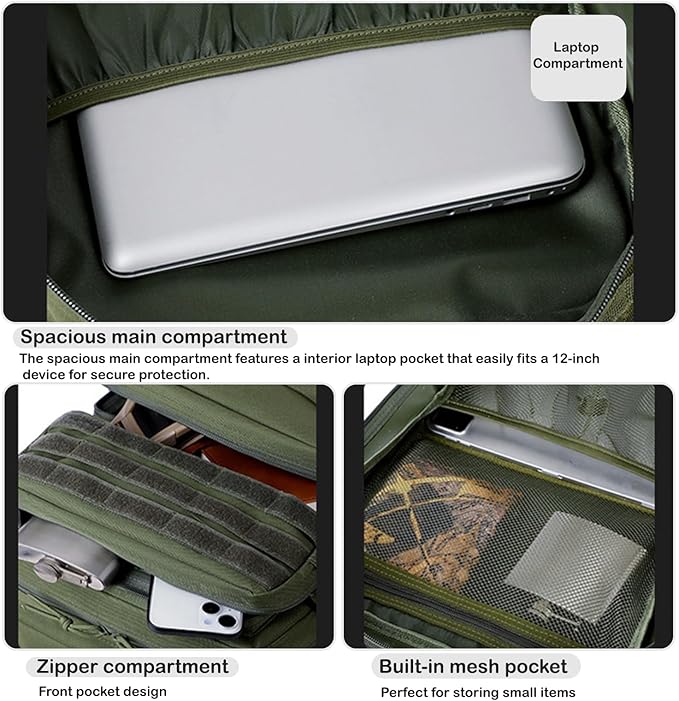56L Tactical Backpack Military Molle Backpack Army 3 Day Waterproof Durable Hiking Rucksack for Men 24H Outdoor Survival Bug Out Bag for Camping Travel Hunting Army Green