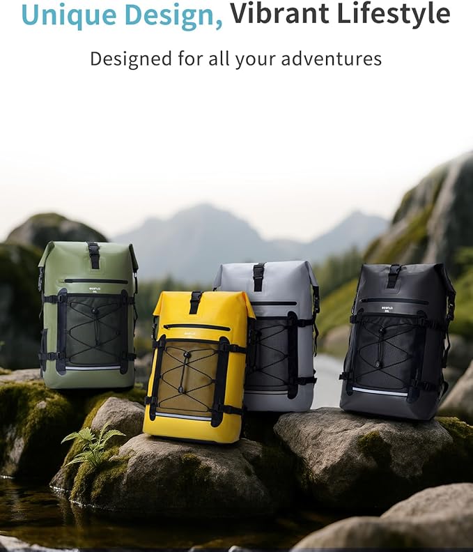 ECOHUB Waterproof Backpack for Women Men 30L Roll-Top Closure Heavy Duty Dry Bag for Travel with IPX8 Waterproof Phone Case