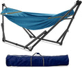 Tranquillo Uniki Hammock Stand 550 lbs Capacity Portable Collapsible Outdoor Hammock with Stand Signature Steel Stand Breathable Canvas Hammock Net Blue