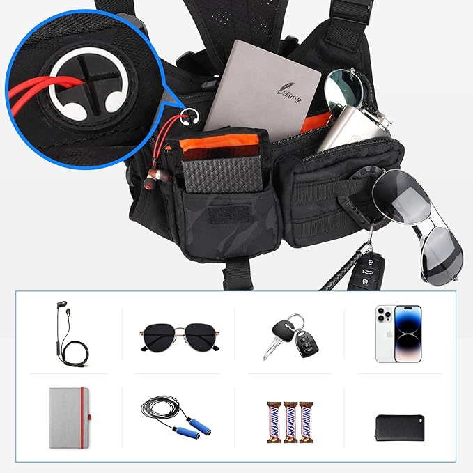 DEYACE Chest Bag For Men Tactical Inspired Sports Utility Chest Pack EDC Pouch Bag With Built-In Phone Holder for Workouts Running Cycling Black