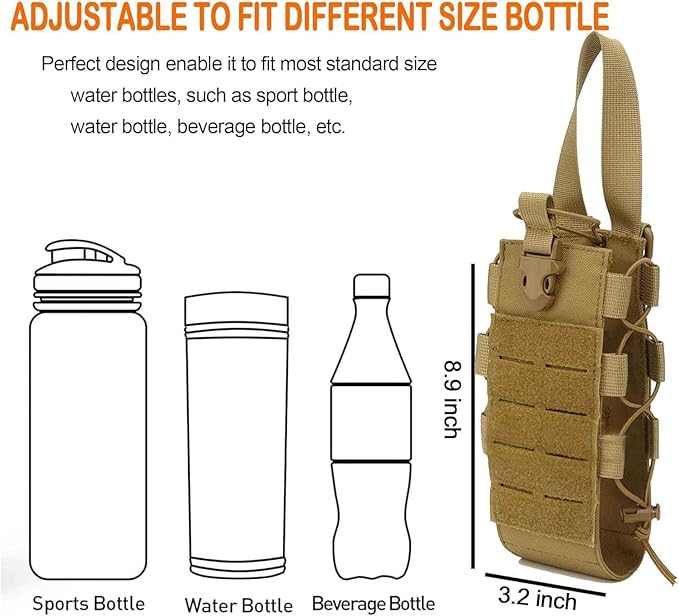 Tactics Backpack Water Bottle Holder with Shoulder Straps 1000D Adjustable Bottle Pouch Bag Carrier for Camping Hiking