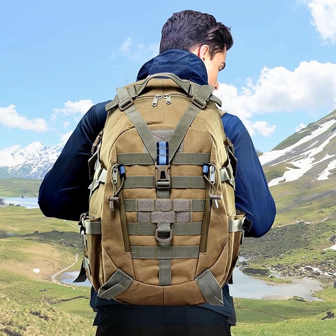 Tactical Backpack with Reflective Bars for Men Military Molle Bag 35L Army 3 Day Assault PackHiking Daypacks for Camping Trekking Hunting Traveling MotorcycleKhaki