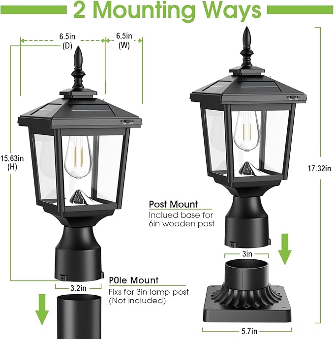 Greluna Solar Post Light Outdoor 60 Lumens Dusk to Dawn Lamp Post Light Solar Powered &amp Waterproof Fits 6x6 Wooden Posts 3 Inch Poles for Garden Pathway Driveway Fence &amp Yard（Cool Whit