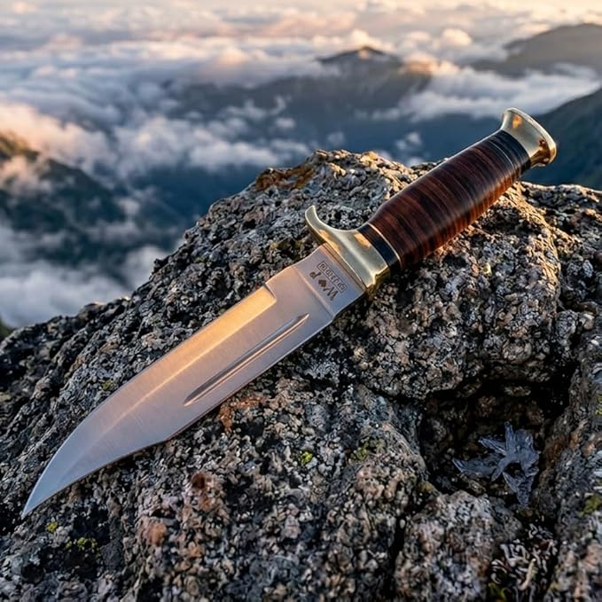 Perkin Personalized Hunting Knife with Free Engraving – Handmade 12.5” Fixed Blade with Leather Handle &amp Sheath Survival Gift for Men - Bowie Knife