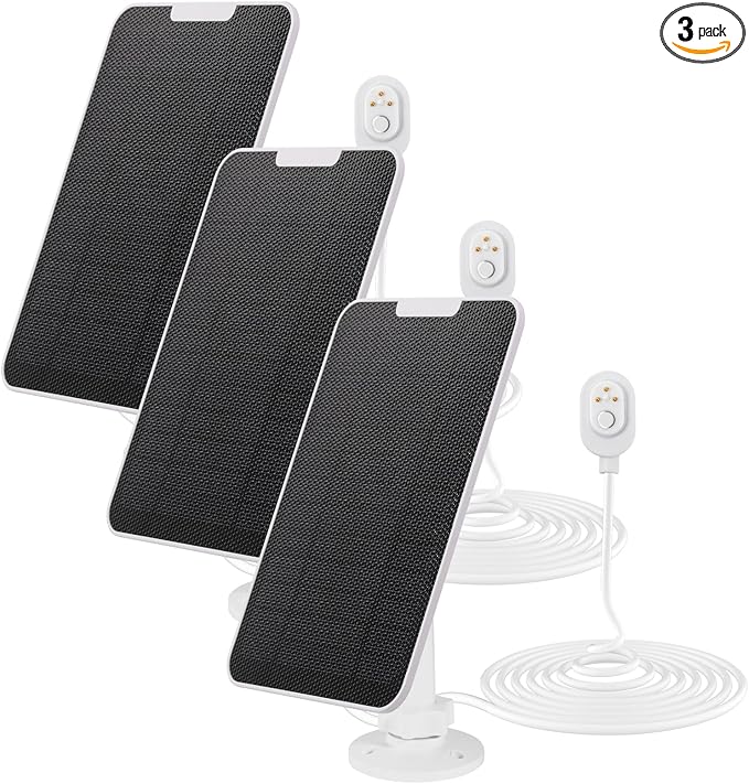 Solar Panel Charger for Arlo Pro 4/Ultra 2/Pro 3/Ultra/Pro 5S/Pro 3 Floodlight 5V 4W Camera Solar Panel with 9.8ft/3m Charging CableIP65 Waterproof Includes Adjustable Wall Mount3 Pack