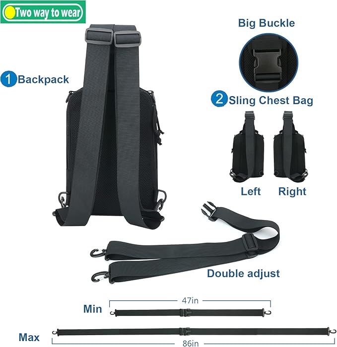 DegeTMVe Dual Pistol Holster Chest Bag Concealed Carry Sling Crossbody Tactical Gun Convertible Backpack Shooting Hunting