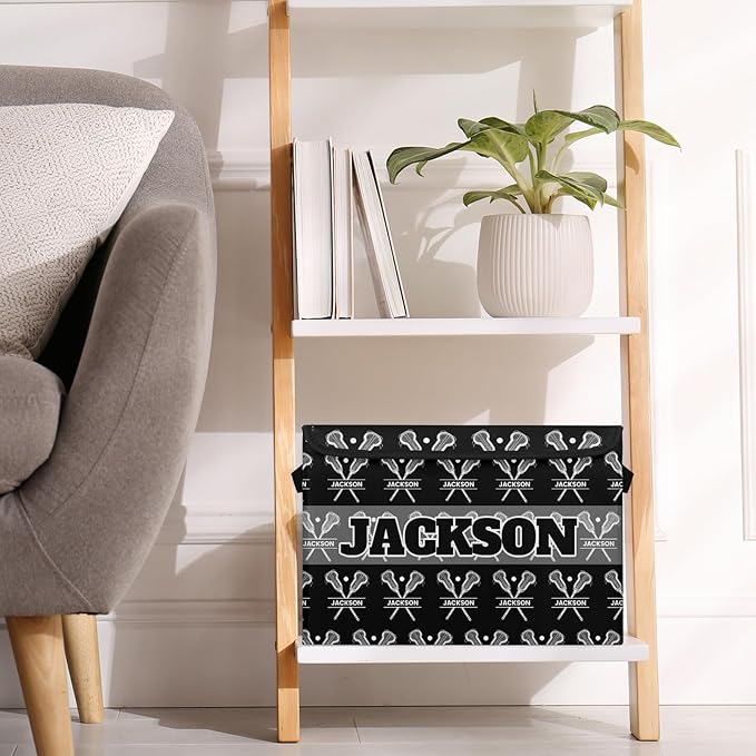 Lacrosse Player Games Custom Storage Bins with Lid Foldable Fabric Personalized Storage Basket Box with Handle Storage Organizer Container for Home Bedroom Closet
