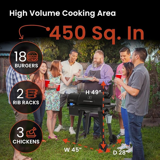 Z GRILLS ZPG-450A Wood Pellet Grill &amp Smoker with PID V3.0 Controller 459 Sq in Cook Area Meat Probe Foldable Shelf 8 in 1 BBQ Grill Outdoor Auto Temperature Control Black