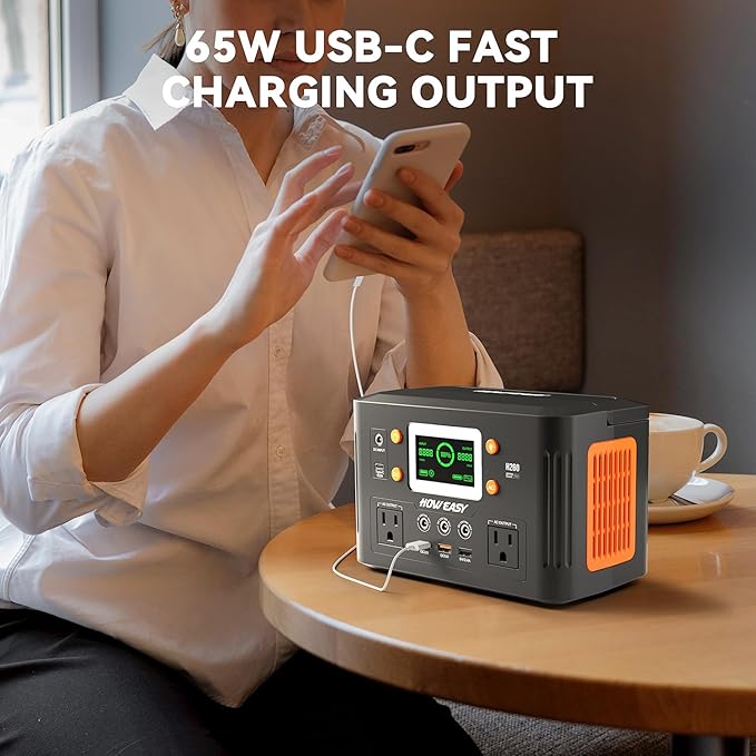 HOWEASY Portable Power Station260W(500W peak) Solar Generator with PD 65W110V Pure Sine Wave AC Outlet 48000mAh Backup Lithium Battery for Outdoor Camping Travel Home Emergency