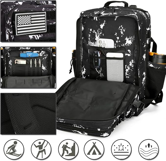 45L Military Tactical Backpacks 3 Days Assault Pack Bag Fitness Rucksack 3 Day Bug Out Bag Hiking Treeking Molle Daypack (Black Lightning)