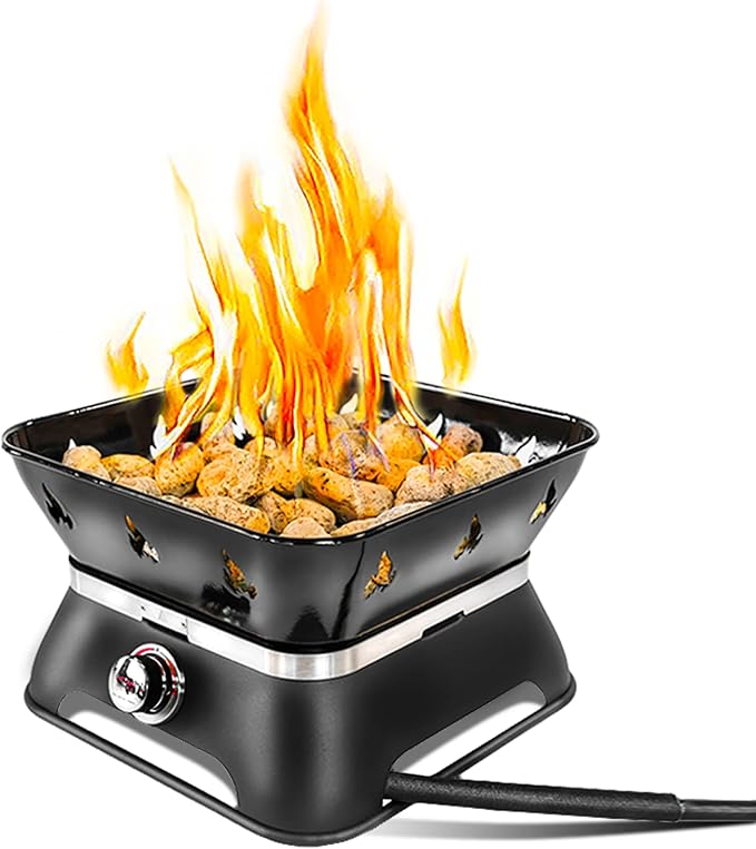 Outland Living Firebowl 805 Firecube 14” Portable Square Smokeless Propane Fire Pit – Outdoor Gas Fire Pit with Cover &amp Carry Kit Lava Rocks 58000 BTU Black