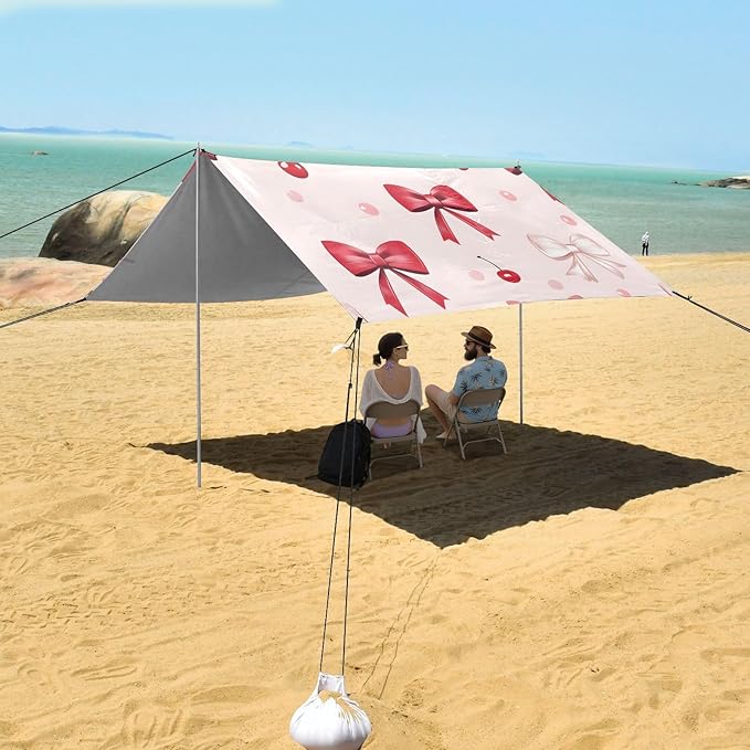 ALAZA Bow Red Cherry Pattern Beach Tent Sun Shelter Portable Canopy Sunshade for Outdoor Camping Picnics Backyard Fun 10x9 ft