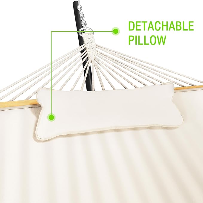 MUPATER 12FT Double Hammock with Stand Included 2 Person Outdoor Quilted Hammock with Stand Rope with Pad and Pillow hamacas para adultos White