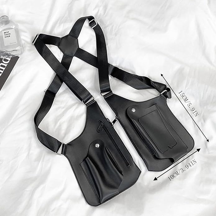 Double Shoulder Bag Adjustable Tactical Armpit Pouch for Men Anti-Theft Underarm Leather Wallet Pocket Holster
