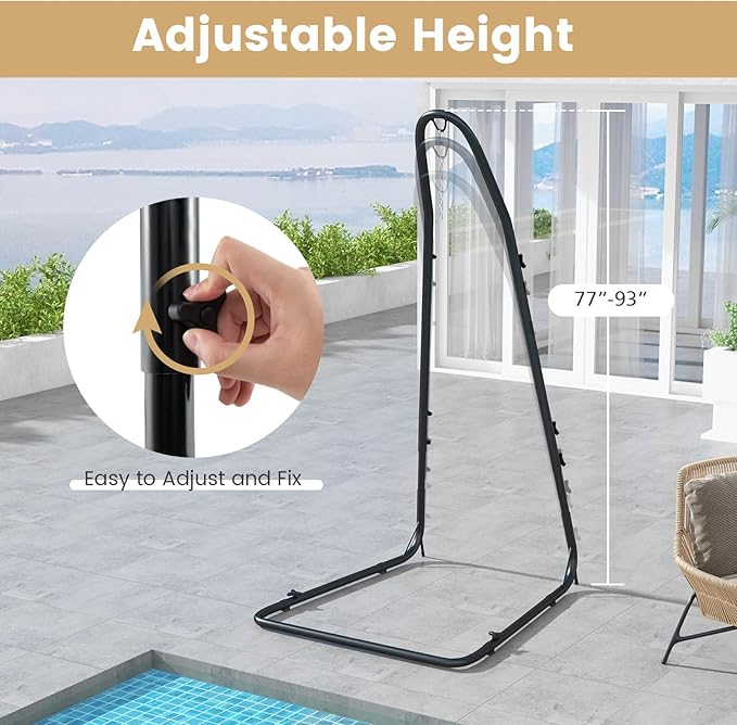 Tangkula Hammock Chair Stand Heavy-Duty Metal Hammock Swing Stand with Safety Hook &amp Sturdy Chain for Hanging Chair Capacity Indoor Outdoor Hammock Chair Stand Only