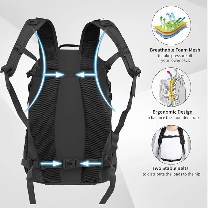 30L Tactical Backpack Rucksack Outdoor Molle Hiking Bag with Side Pocket Large Capacity &amp Lightweight Thickness Strap(Green)