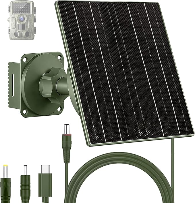 Zivif Solar Panel Charger for Trail &amp Hunting Cameras 10W 3.7V 10400mAh Built-in Battery 6V/12V Adjustable Output Universal Adapter Cables (DC5521 DC4.0x1.7mm DC3.5x1.35mm Type-C)