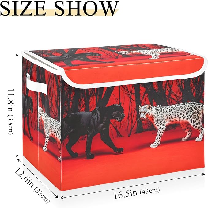 Storage Cube with Lid Surreal Leopard Print 16.5×12.6×11.8 IN Collapsible Large Capacity Foldable Storage Basket Bin Organizer