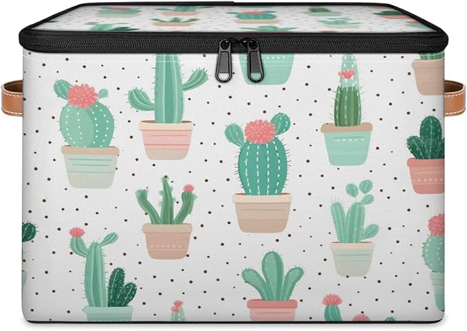 Storage Bins with Lids Cactus Plants Storage Basket Clothes Organizer with Handles Closet Storage Containers for Clothing Bedding Blanket