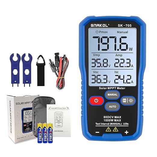 Solar MPPT Power Tester for Photovoltaic Modules 1000 W 80 V DC Max 35 A Automatic &amp Manual Power Measurement Voc Isc Vmp Pmax 3.2 LCD with Backlight Portable PV Tester (SK-705)