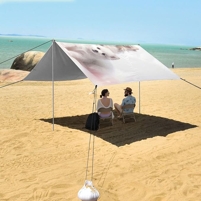 ALAZA Cute Dogs Puppy Beach Tent Sun Shelter UPF50+ Protection Beach Shade Canopy w/ 4 Sandbags for Outdoor Camping Fishing Backyard Fun Picnic 10x9 ft