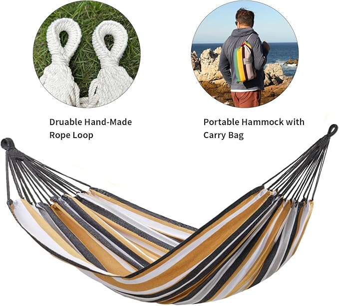 CHULIM Brazilian Double Hammock with Tree StrapsExtra Large 94x63IN2 Persons Hammock for Backyard Patio Outdoor and Indoor450lbs Weight CapacitySoft Woven Cotton Fabric - Coffee Stripe