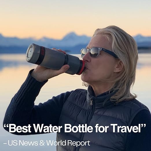 Water-to-Go Water Filter Bottle for International Travel - 24oz/75cl Filtered Water Bottle for Portable Purification - Eco-Friendly Bioplastic New Leak-Proof Lid Filters Viruses Most Bottles Miss
