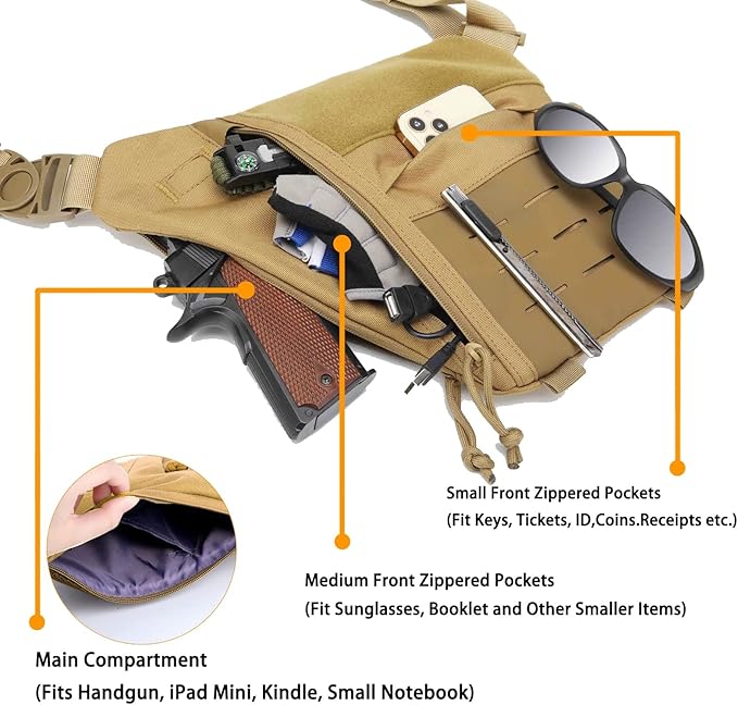 Concealed Carry Sling Bag for Men Chest Holster Bag of Pistols Anti-Thief Crossbody Daypack Personal Pocket Sling Pack