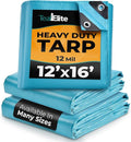 Tarps Heavy Duty Waterproof 12x16-12 mil Thick Camping Tent - Blue Tarp 12x16 UV Resistant Rip &amp Tear Proof with Metal Grommets – Multipurpose Use for Camping Tent Boat RV Car &amp Pool Cov