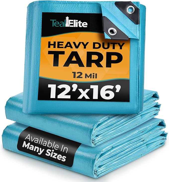 Tarps Heavy Duty Waterproof 12x16-12 mil Thick Camping Tent - Blue Tarp 12x16 UV Resistant Rip &amp Tear Proof with Metal Grommets – Multipurpose Use for Camping Tent Boat RV Car &amp Pool Cov