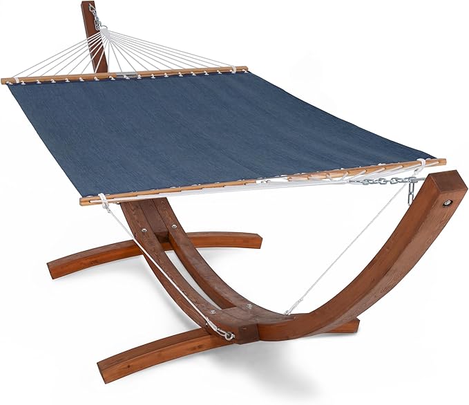 SUNCREAT Hammocks Standing Backyard Hammock with Stand 2 Person Heavy Duty Hammock with 13.5 ft Wooden Stand Navy
