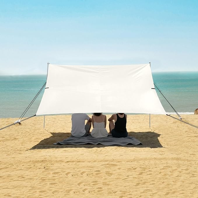 Floral White Beach Tent &amp Canopy UPF50 Water-Resistant Large Sun Shelter with Sand Shovel for Camping Fishing Backyard Fun