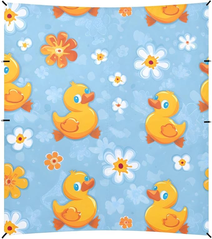 ALAZA Duck Flower Pattern Beach Tent Sun Shelter UPF50+ Protection Beach Shade Canopy w/ 4 Sandbags for Outdoor Camping Fishing Backyard Fun Picnic 10x9 ft