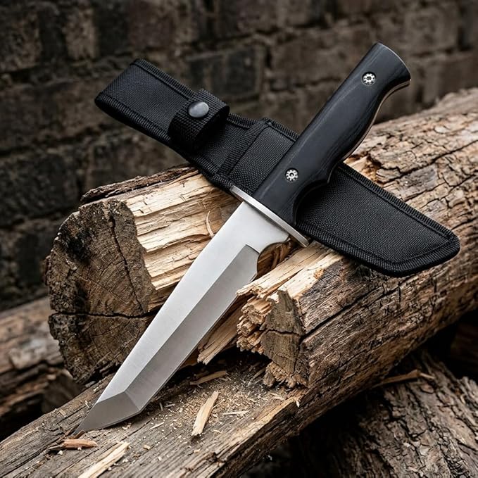 12.7 Fixed Blade Survival Knife with Sheath - High Hardness Quenched Stainless Steel Outdoor Knife - Classic Solid Wood Handle Spine - Professional Utility Tool for Camping Hunting &amp Bushcraft