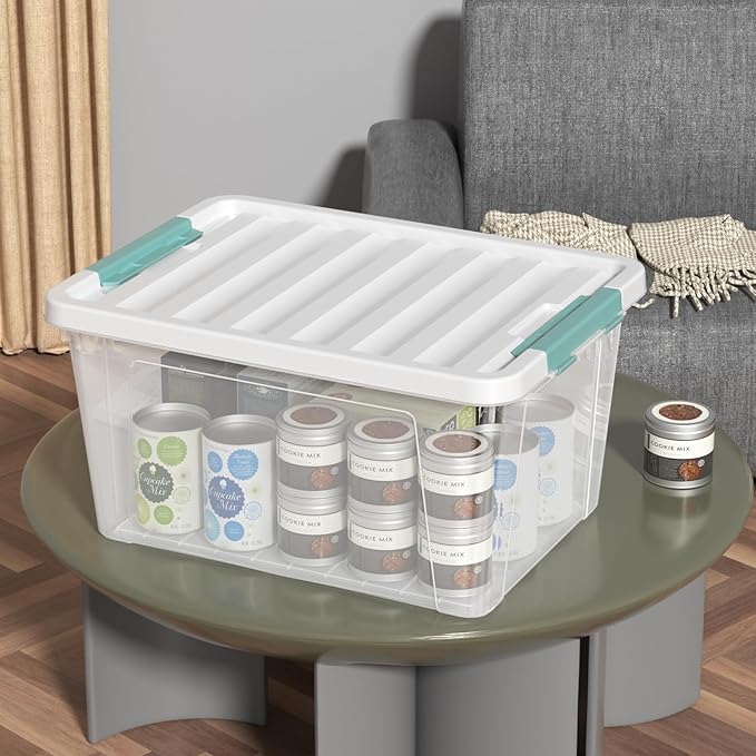 6-Pack 35 Quart Plastic Storage Bin with Lid Clear Latching Container Box