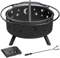 32 Inch Fire Pit Outdoor Fireplace 2 in 1 Metal Round Firepit for Outside Bonfire Party BBQ Camping Backyard Patio Garden Picnic w/Fire Poker Spark Screen Grate Cover (Moon&ampStar)