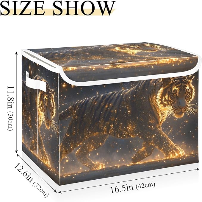 AIXIWAWA Lidded Storage Cube (Animal with Flame) Fabric Foldable Closet Bins with Flip Lid and Handles Organizer Basket Container 16.5 x 12.6 x 11.8 IN