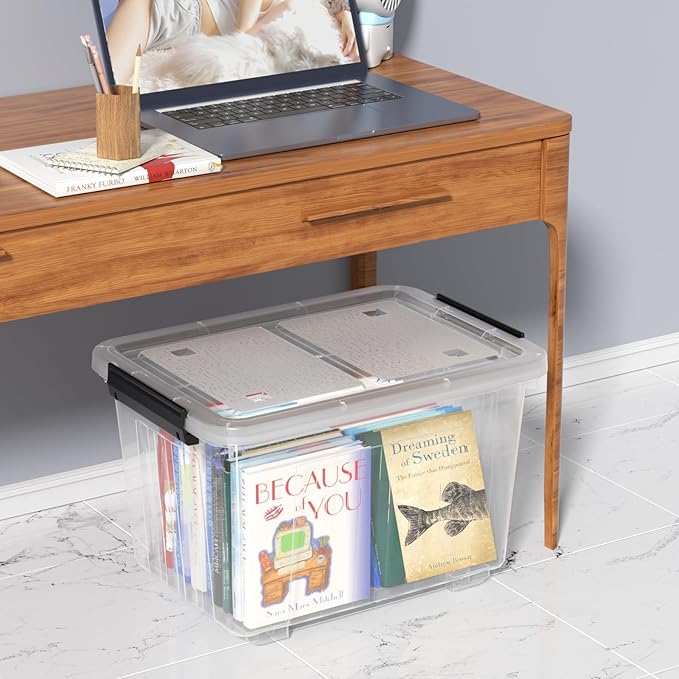 30 Quart Storage Boxes with Wheels 4-Pack Clear Plastic Storage Bins with Lids